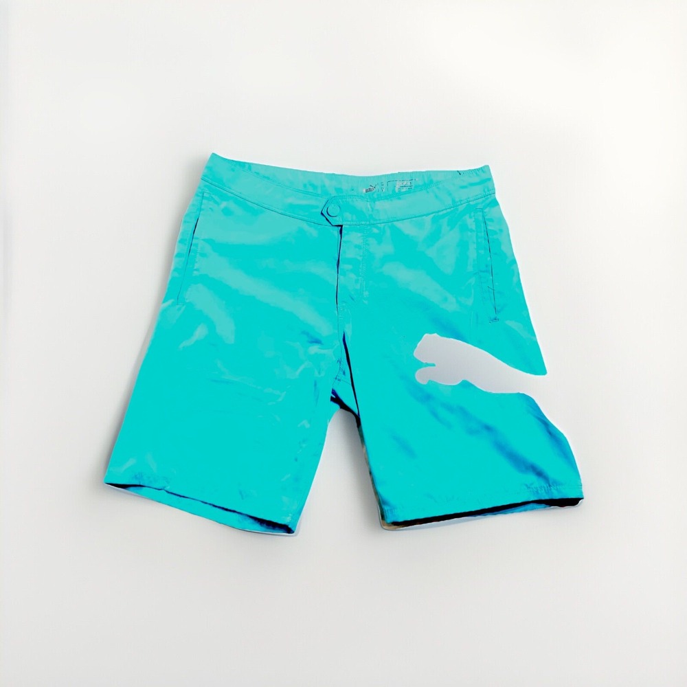Puma Swim Board Shorts Graphic Print 10" Light Blue Mens 32 Drawstring‎ Pockets